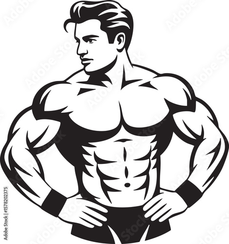 Powerful Muscular Man Illustration Strong Bodybuilder Vector Art