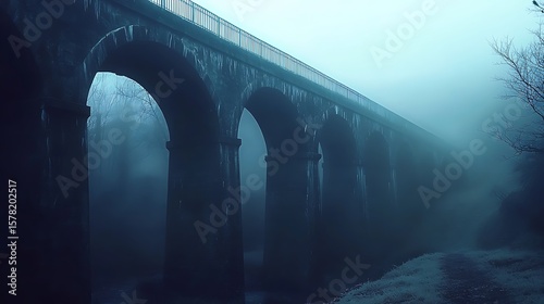 Ancient stone bridge spanning misty landscape