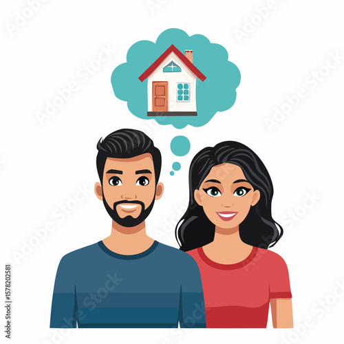 Vector Image:  Dreaming About Something Big - Young Couple Considering Buying Their First Home 04
