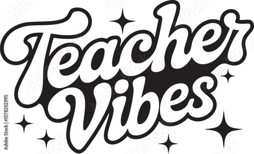 Teacher Vibes Retro-Style Typography Design Element