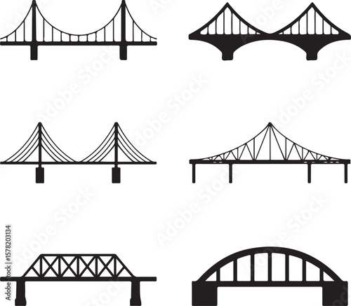Suspension Bridge Silhouette Vector Illustration

Urban Bridge Icon Design for Architecture or Travel Themes

Silhouette of a City Bridge Isolated on White

Vector Bridge Silhouette for Skyline or Tra