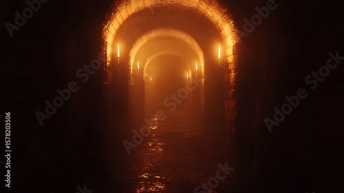 Antique underground tunnel with candlelight