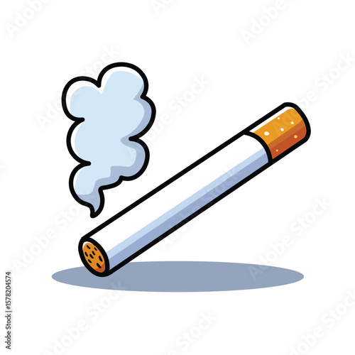Illustration Vector Graphic Cartoon of a Cigarette with Rising Smoke