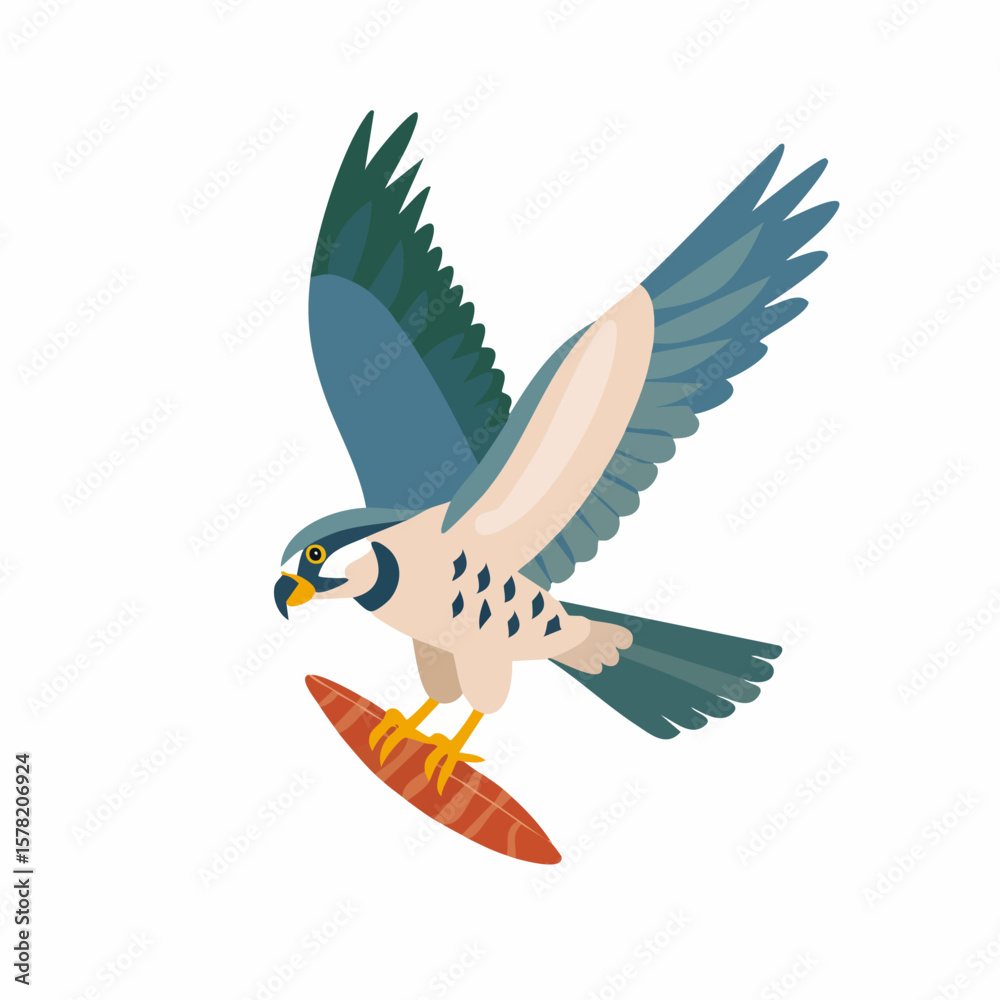 Fototapeta premium Graceful Falcon in Flight Carrying Prey, Detailed Illustration