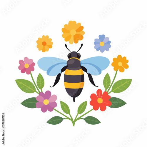 Busy Bee Amidst Vibrant Floral Wreath