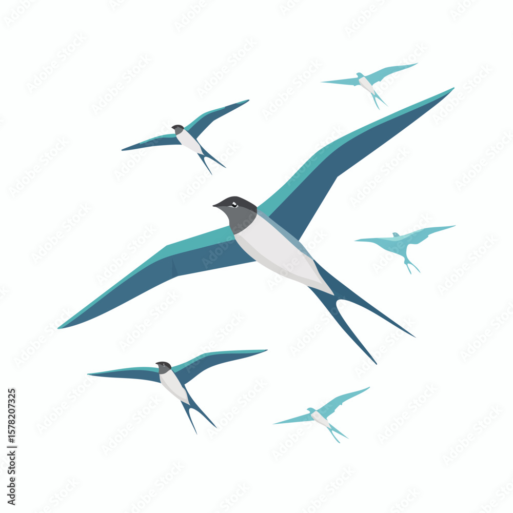 Obraz premium Elegant Teal Swallows in Flight, Dynamic Composition