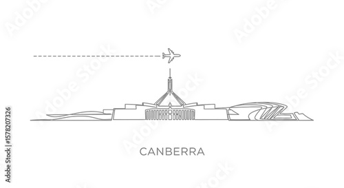 Canberra with Australia skyline, travel destination, and flight.