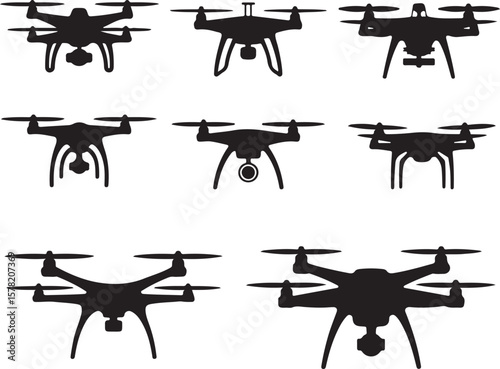 Flying Drone Silhouette Vector

Quadcopter Technology Illustration

Remote-Controlled Drone Design

Modern Drone in Flight Graphic

