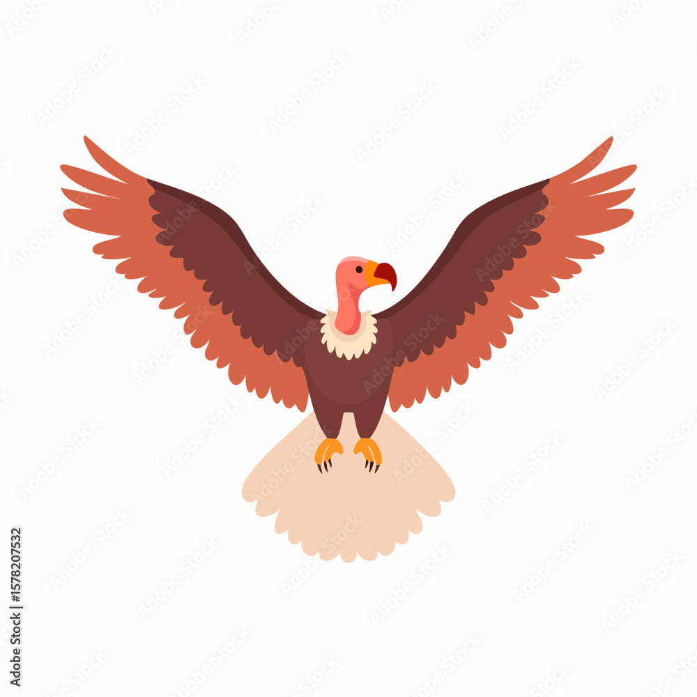 Fototapeta premium Cartoon Vulture with Outstretched Wings, Pink Head and Yellow Talons