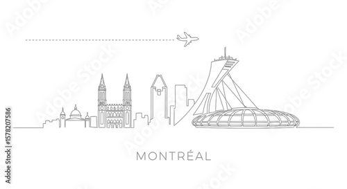 Montreal Skyline Line Art with Travel, and Canada.