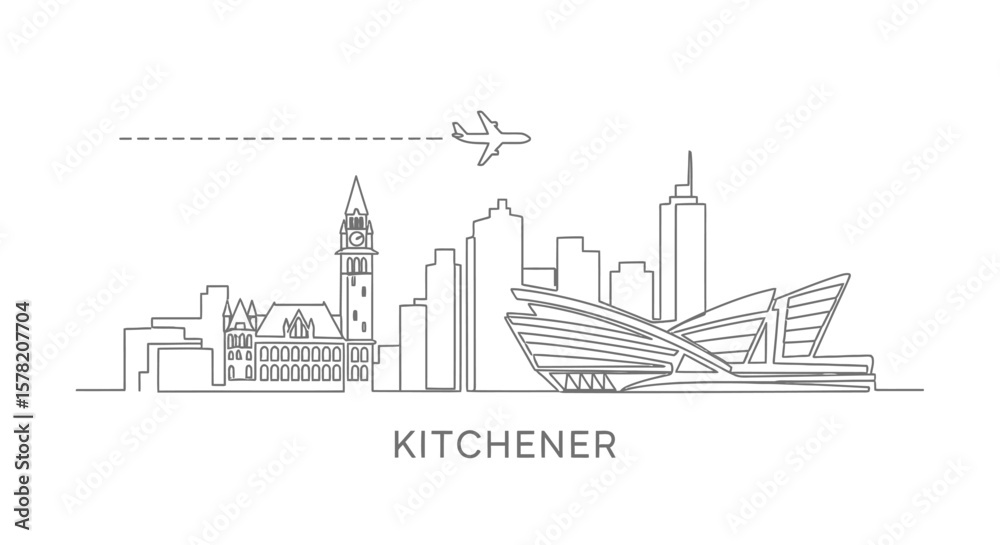 Fototapeta premium Kitchener Skyline Outline with Minimalist Cityscape Art.