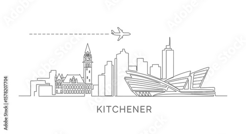 Kitchener Skyline Outline with Minimalist Cityscape Art.