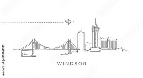 Windsor Ontario Skyline Line Art Minimalist.