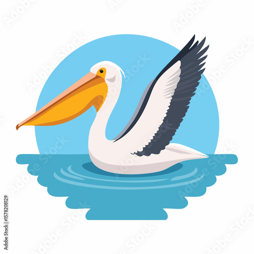 Colorful Cartoon Pelican Floating on Water