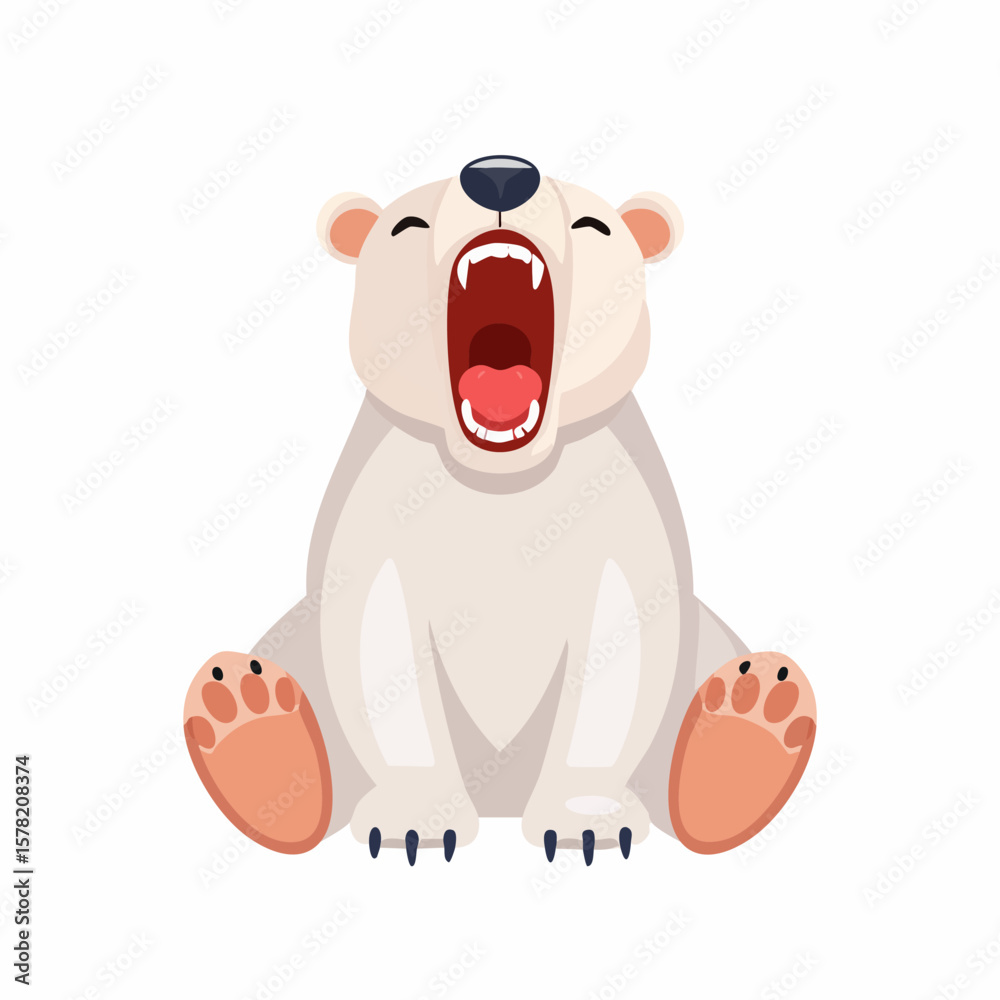 Naklejka premium Yawning Polar Bear Cub Cartoon Illustration
