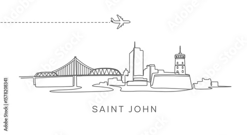 Saint John skyline with Canada Airplane travel.