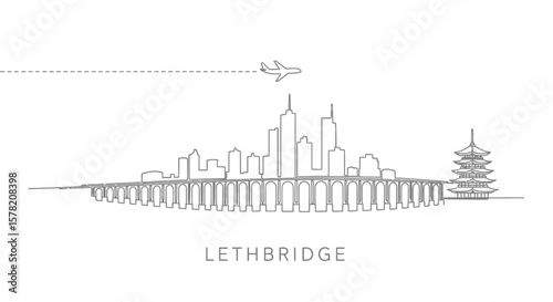 Lethbridge Skyline Line Art with Minimalist, and Travel.