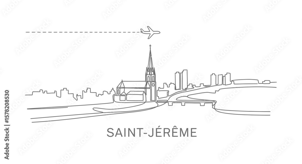 Obraz premium SaintJrme Skyline with Airplane, Line Art, and White.