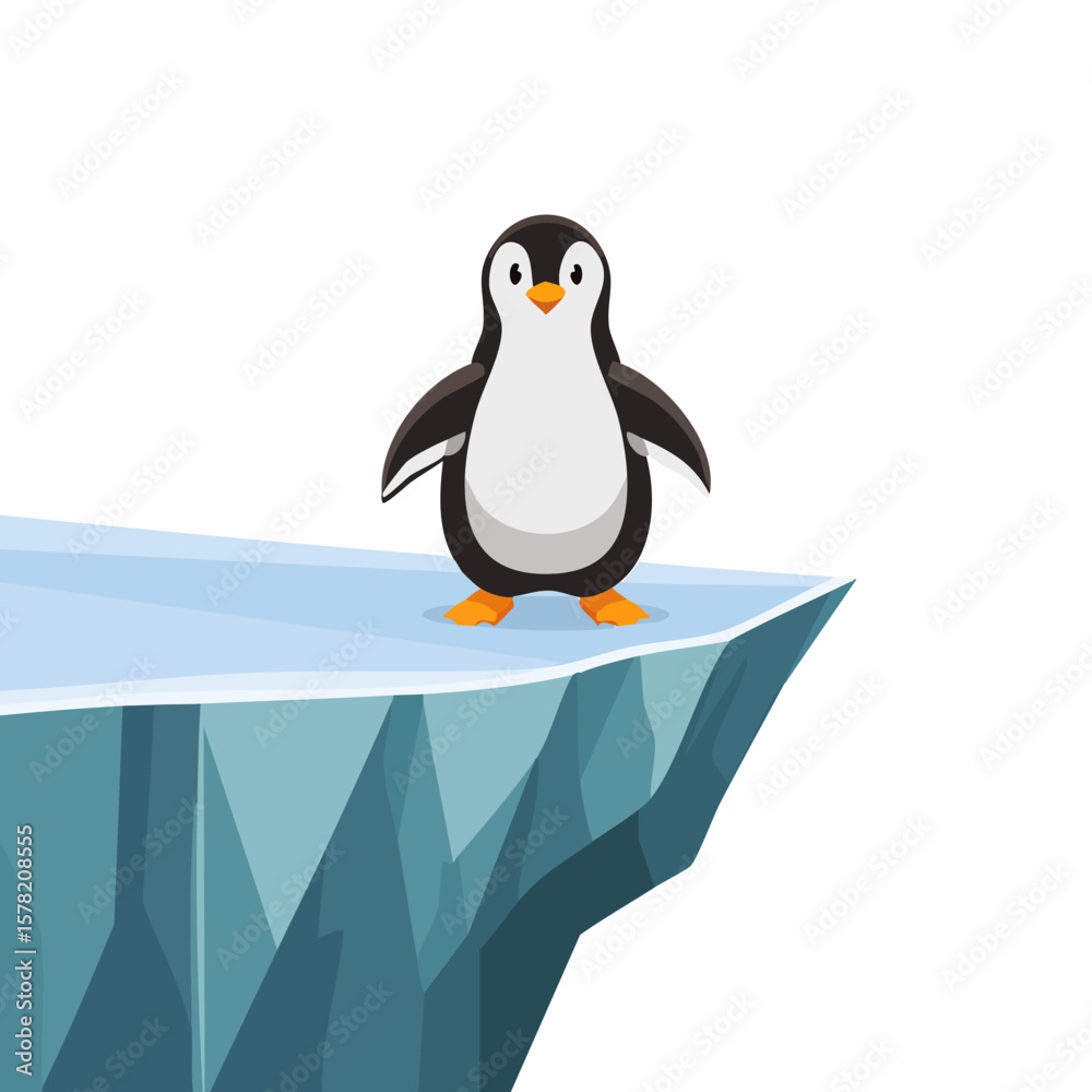Naklejka premium Cartoon Penguin Standing on the Edge of an Iceberg