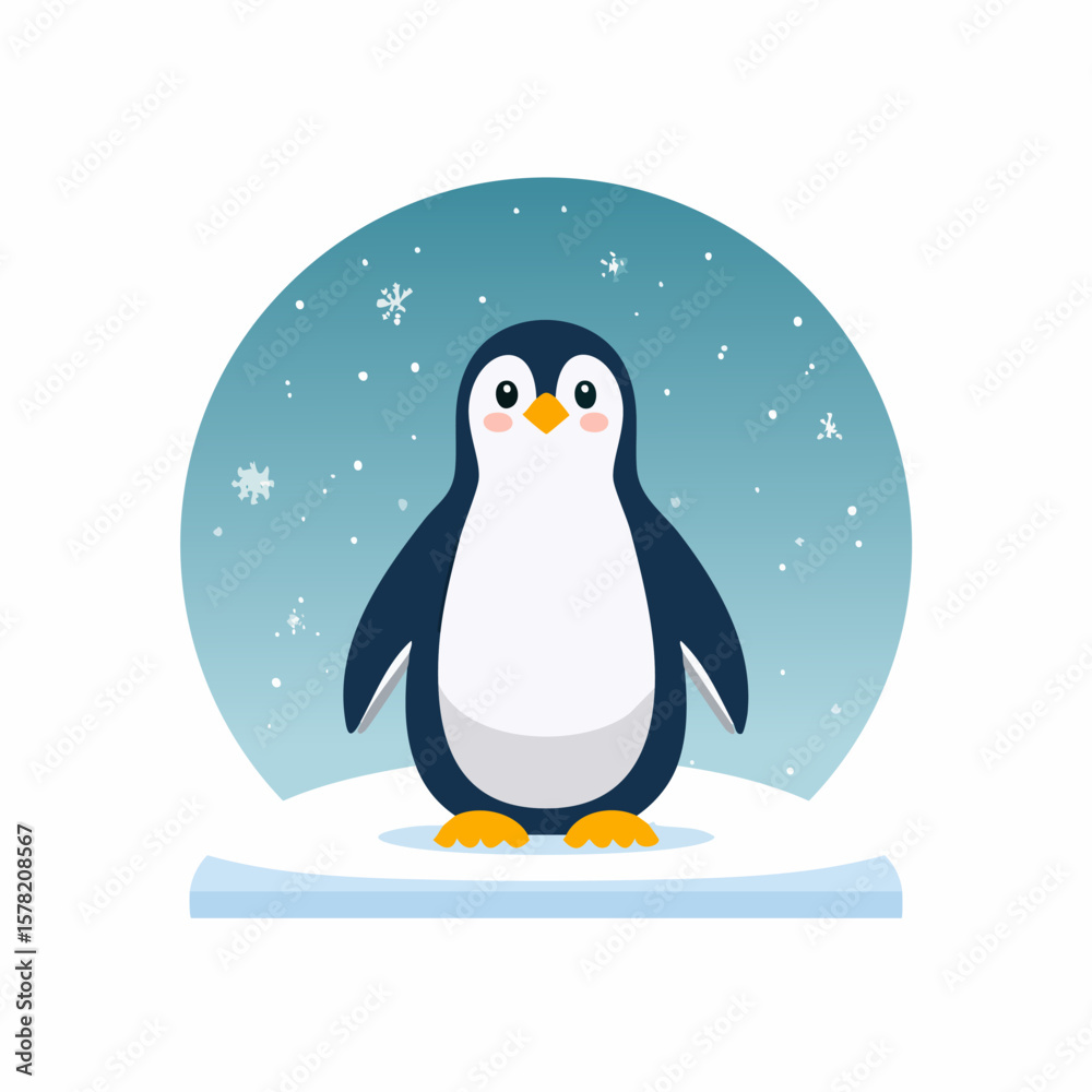 Obraz premium Adorable Cartoon Penguin on Snowy Ice Floe