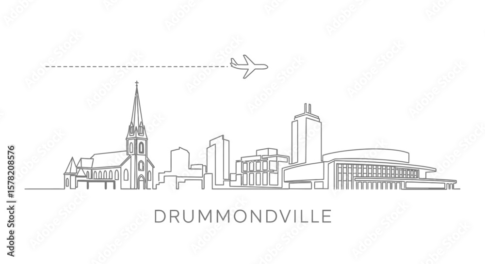 Naklejka premium Drummondville Skyline Vector with Canada, and minimal.