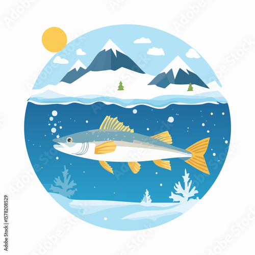 Colorful Arctic Fish Swimming in a Wintery Underwater Scene