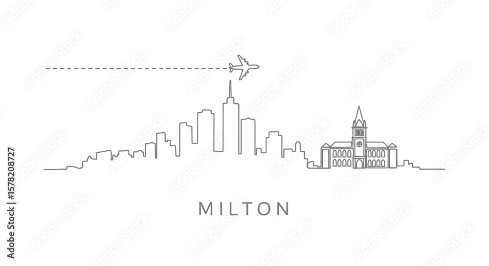 Obraz premium Milton Skyline Plane Travel with Minimalist Cityscape.