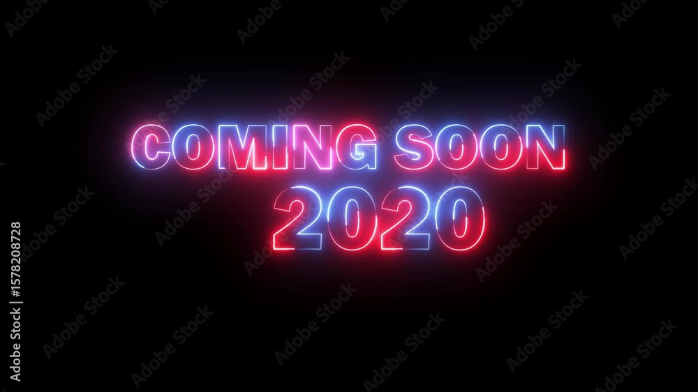 coming soon 2020 new year text icon animation glowing neon red and blue color number season banner poster calendar signboard font letter word template on black background