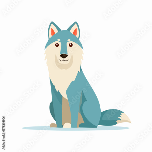Playful Blue Cartoon Wolf Sitting Contentedly