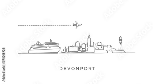 Devonport with Tasmania Skyline Ship Plane Cityscape.