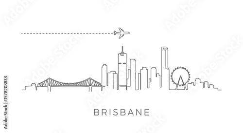 Brisbane Skyline Minimal with City Travel, and Line Art.