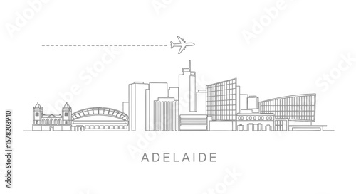 Adelaide Skyline with Australia, Plane, and Minimalist.