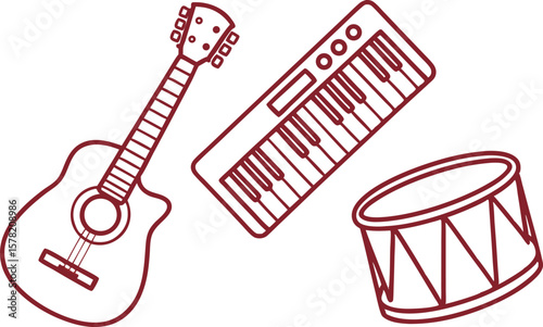 Playing Musical Instruments Illustration Featuring Music Passion and Creative Performance Concepts. Creative Playing Musical Instruments Design Highlighting Artistic Expression and Melodic Hobby