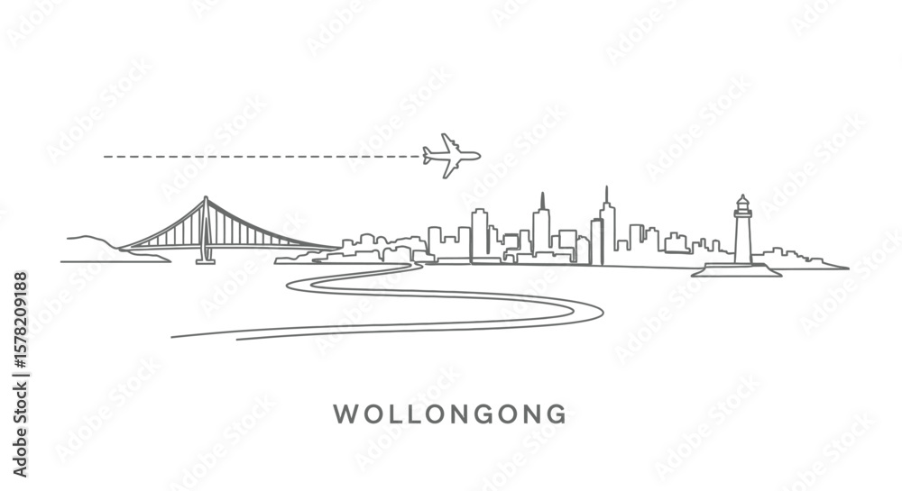 Obraz premium Wollongong Skyline Line Art with Travel, and Australia.