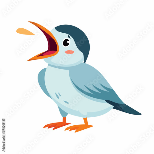 Cute Cartoon Bird with Open Mouth and Food