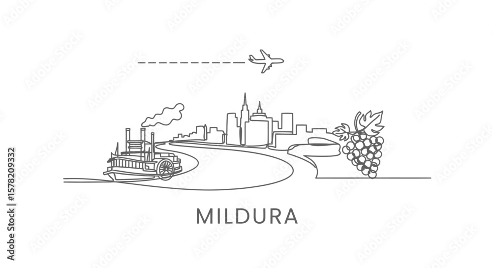 Obraz premium Mildura Line Art with Australia Travel Icon.