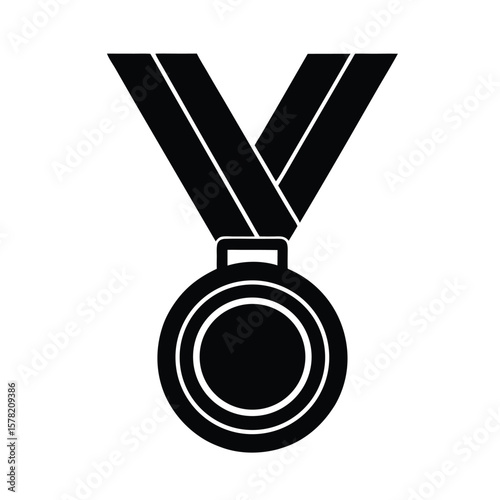 Victory medal with ribbon icon bold silhouette vector on white background