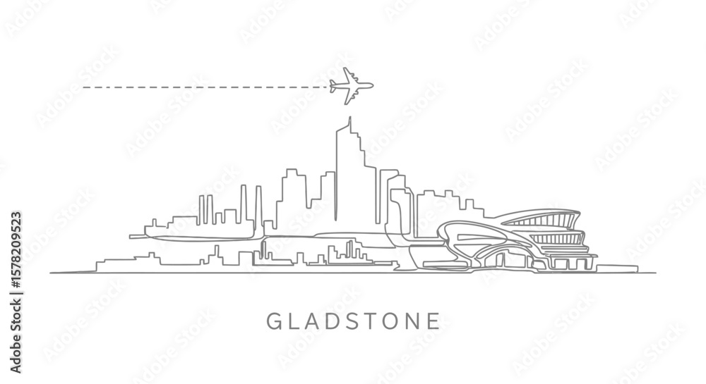Fototapeta premium Gladstone Skyline Airport with Queensland Simple Line.