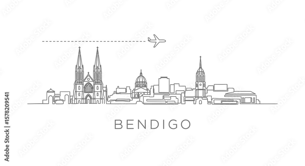 Fototapeta premium Bendigo Skyline Vector Travel Australia Minimal.