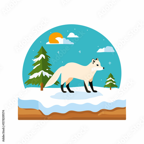 Winter Scene Depicting a Cream-Colored Fox in Snowy Landscape