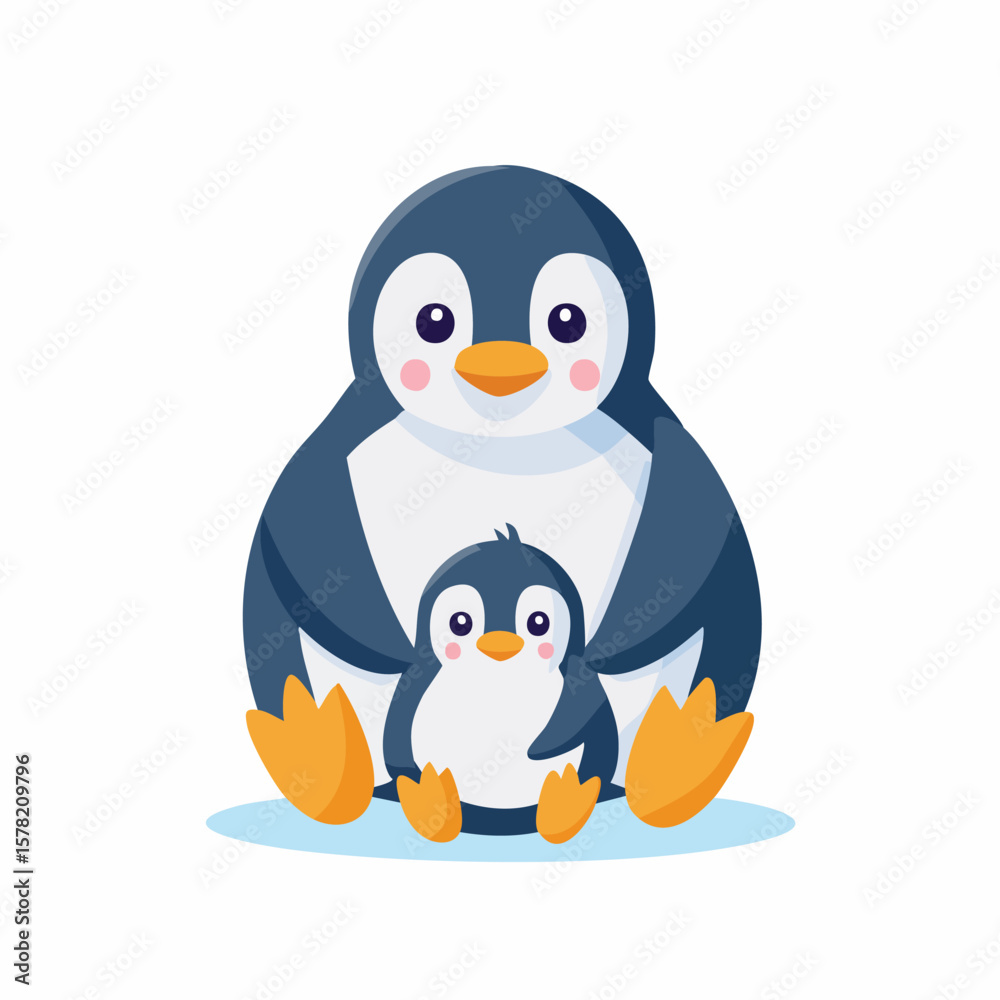 Naklejka premium Adorable Cartoon Penguin Parent and Child, Embracing with Love and Care