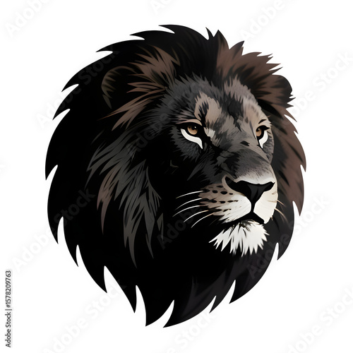 A brown lion head with a wise and strong expression, featuring calm eyes and a majestic mane.