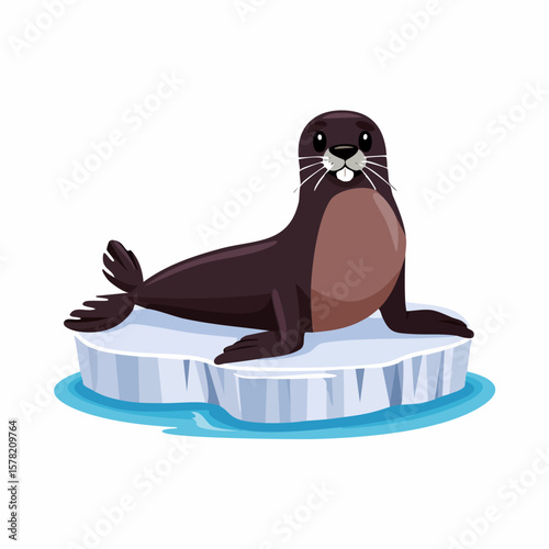 Cartoon Seal Resting on Ice Floe with Curious Expression