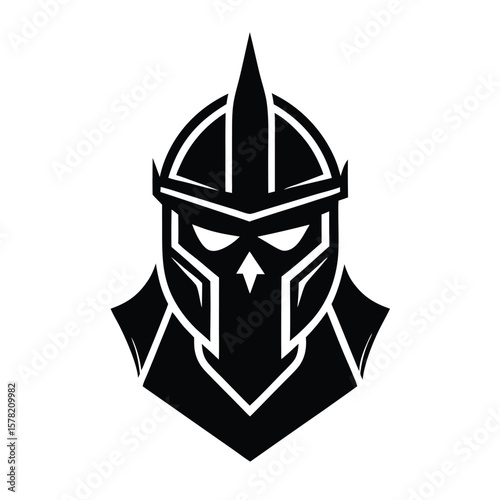 Helmeted knight face icon minimal battle vector on white background