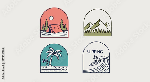 Surfing Illustration: Minimalist Design of Surfer on Wave