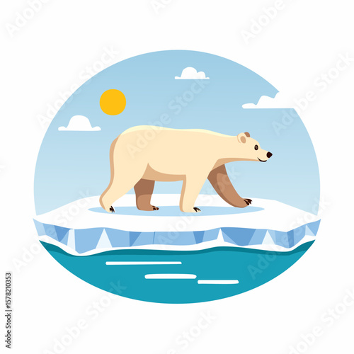 A Cartoon Polar Bear Strolling Across an Arctic Ice Floe