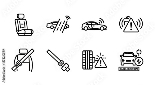 Simple Black and White Car Seat Icon, Vector Illustration