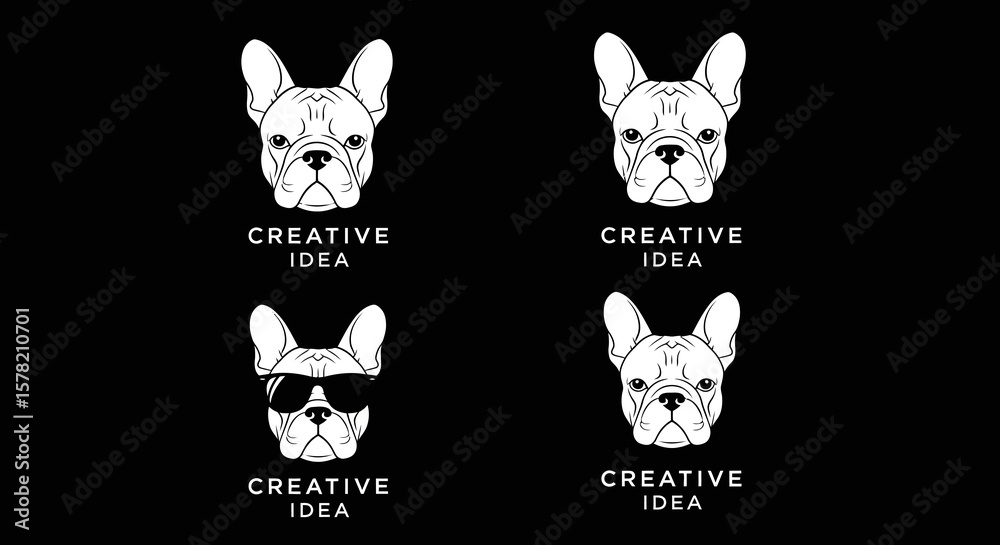 Fototapeta premium Vector Illustration of French Bulldog Heads with Creative Idea Text