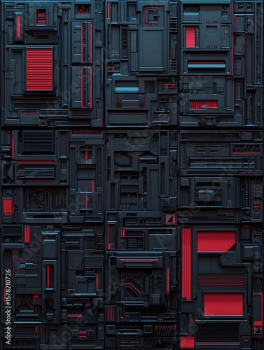 Abstract technological surface with red highlights