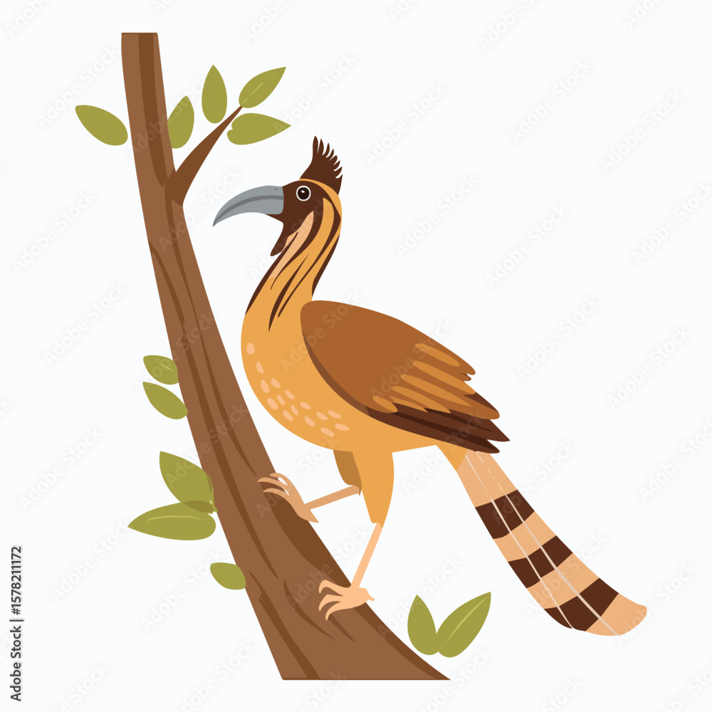 Obraz premium Cartoon Roadrunner Perched on a Tree Branch with Detailed Feathers and Tail